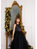 Black Lace Appliques Tulle Flower Girl Dress With Train